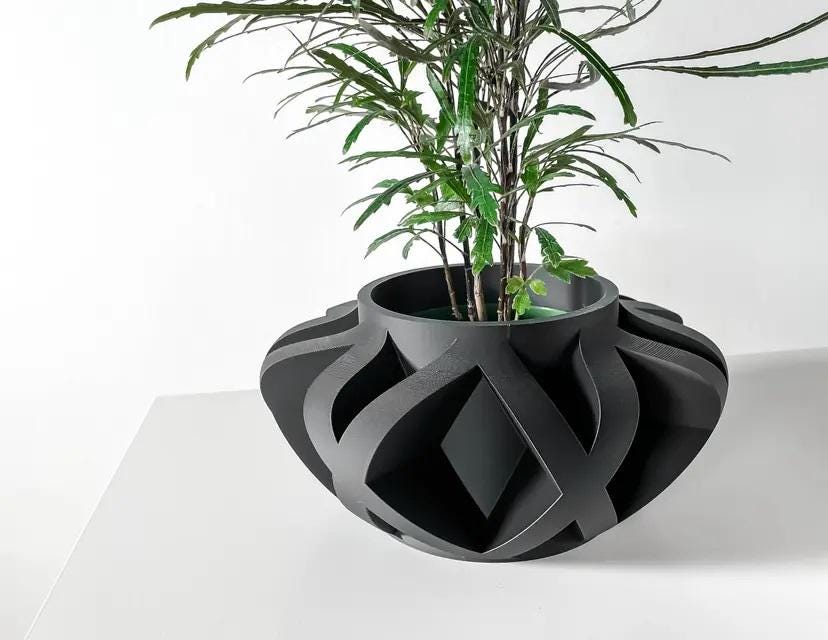 Modern Ceramic Planter Pot with Tray and Stand, Sono Design