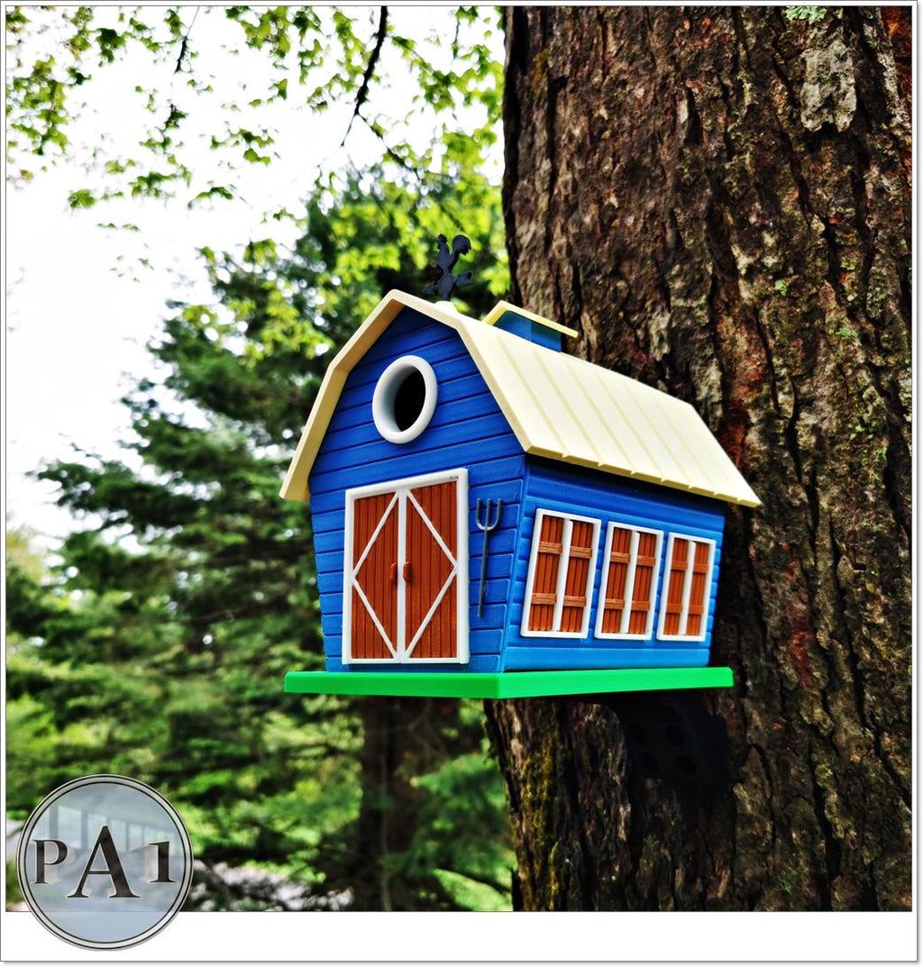 Rustic Barn‑Style Birdhouse | Handmade Blue Farmhouse Bird House | Outdoor Garden Decor | Country Cottage Yard Accent