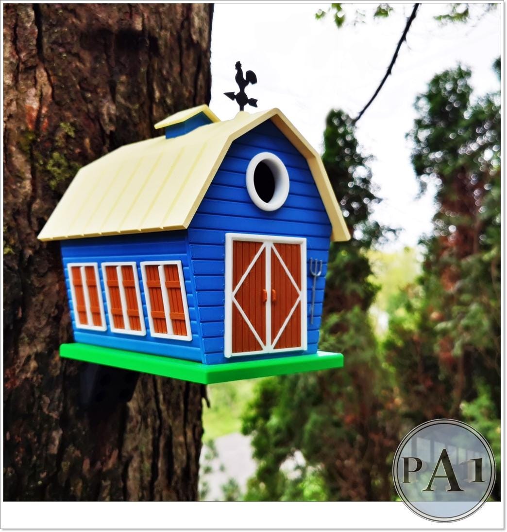 Rustic Barn‑Style Birdhouse | Handmade Blue Farmhouse Bird House | Outdoor Garden Decor | Country Cottage Yard Accent
