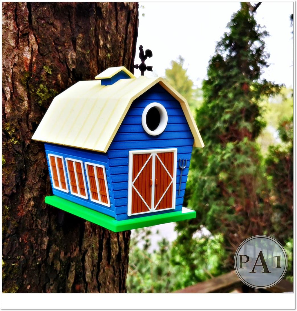 Rustic Barn‑Style Birdhouse | Handmade Blue Farmhouse Bird House | Outdoor Garden Decor | Country Cottage Yard Accent