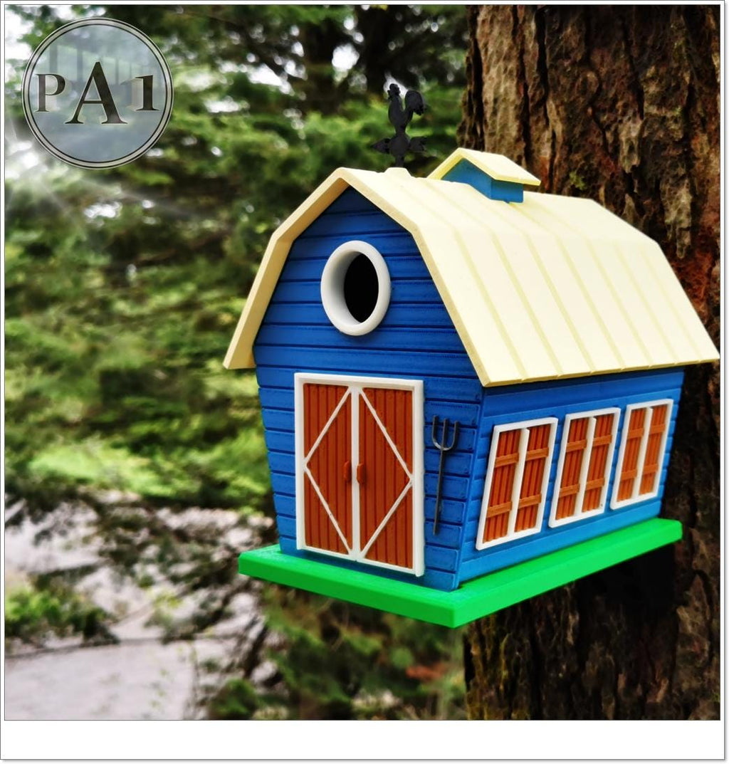 Rustic Barn‑Style Birdhouse | Handmade Blue Farmhouse Bird House | Outdoor Garden Decor | Country Cottage Yard Accent